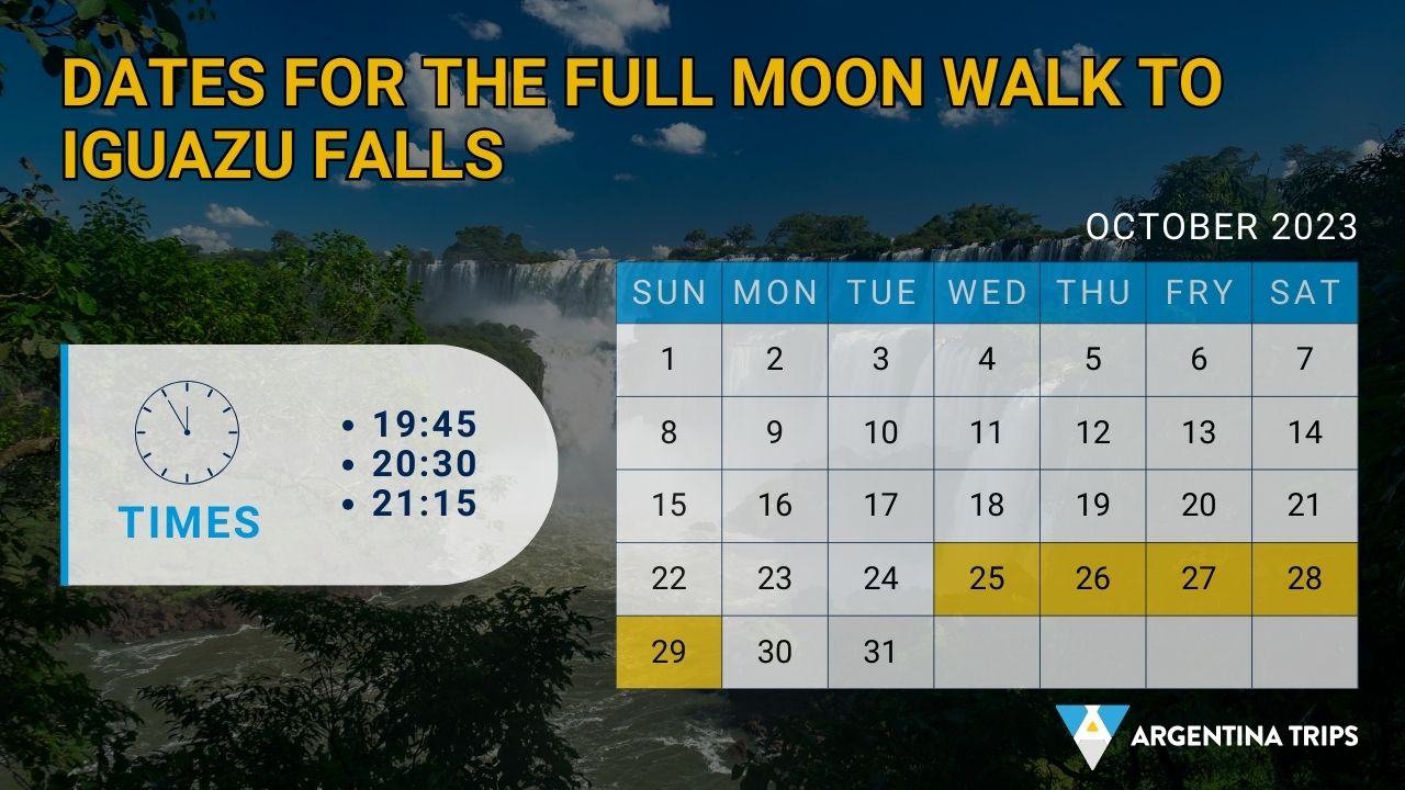 Dates for Full Moon Walk to Iguazu Falls Dates in octuber 2023