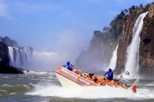 Brazilian Falls With Macuco Safari Boat