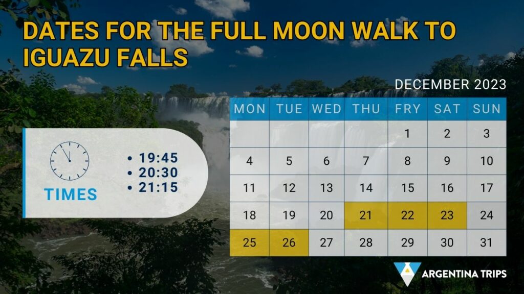 Dates for Full Moon Walk to Iguazu Falls in DECEMBER 2023