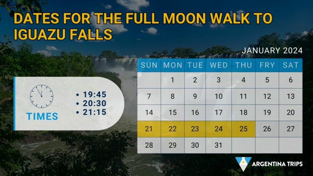 Dates for Full Moon Walk to Iguazu Falls in JANUARY 2024