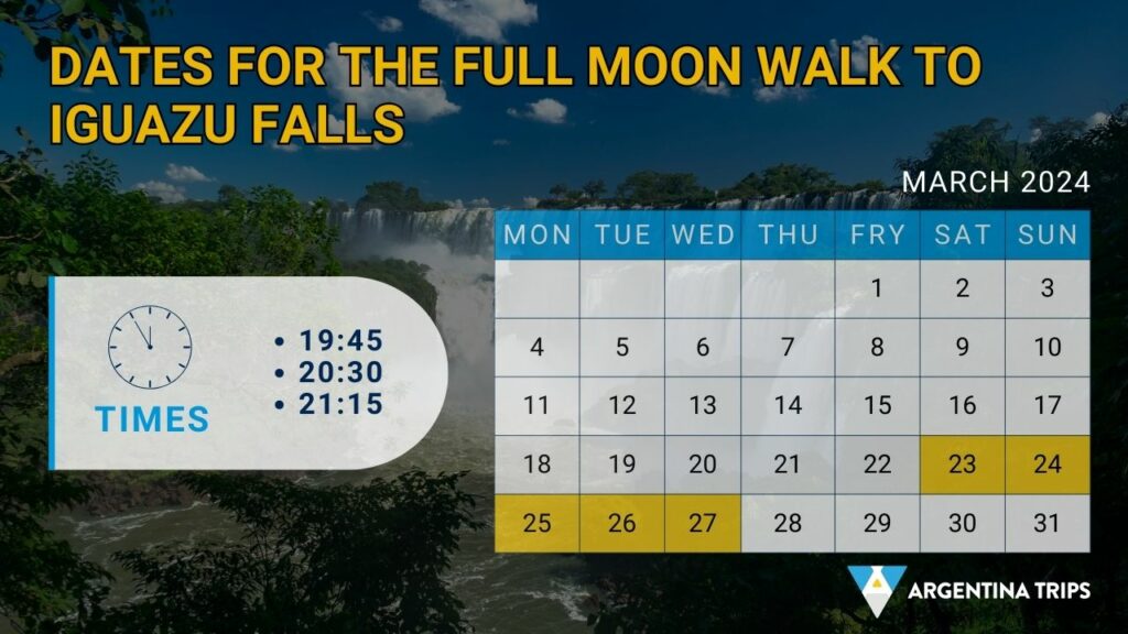 Dates for Full Moon Walk to Iguazu Falls in MARCH 2024